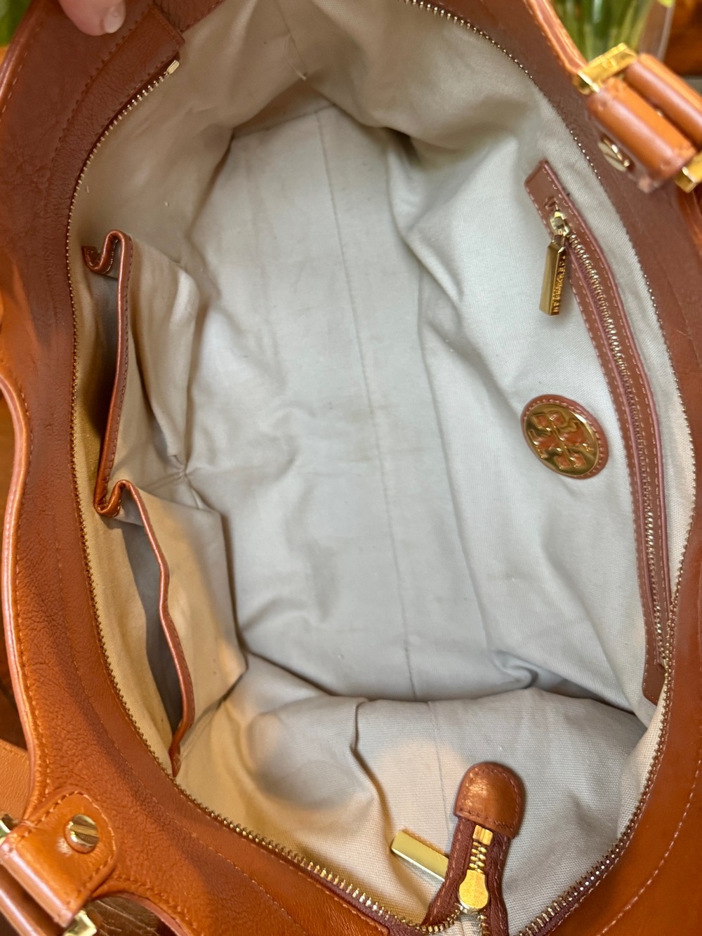 Tory Burch Cognac Leather Logo Tote - Picture 11 of 16